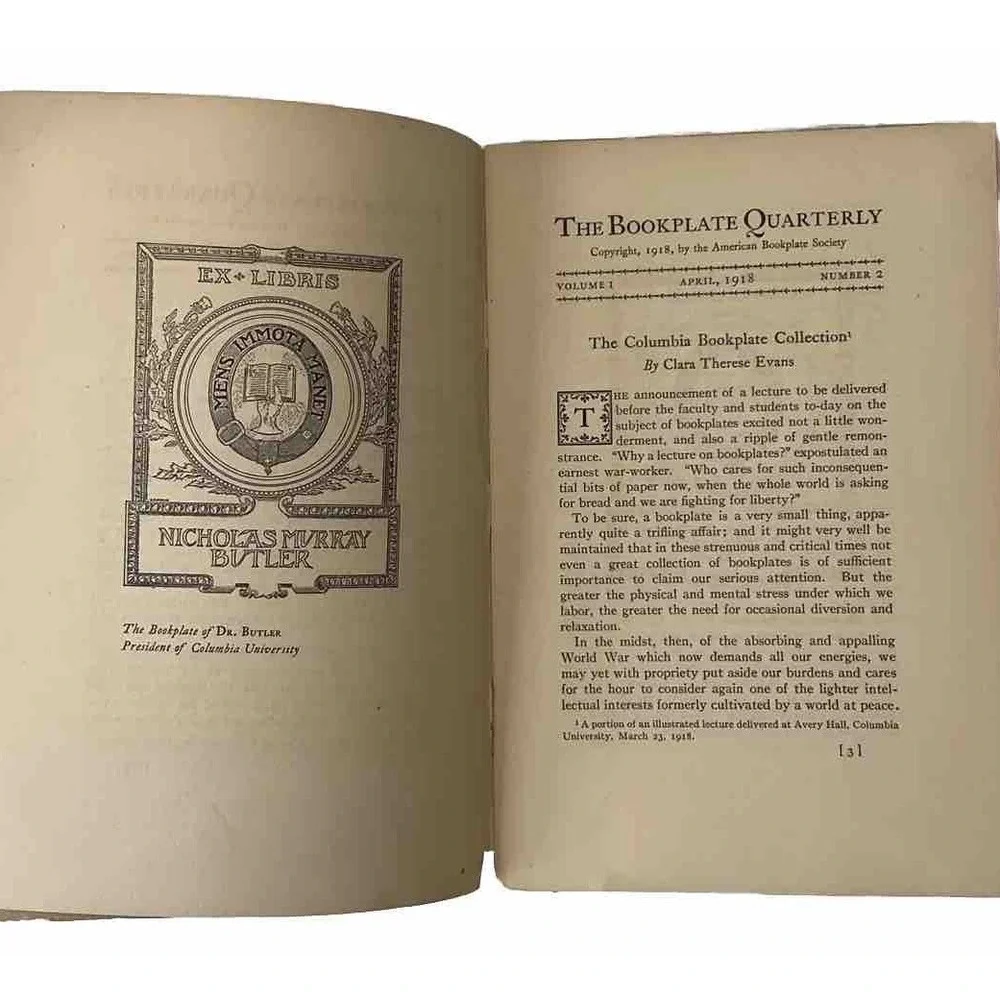The Bookplate Quarterly April 1918‎ American Society Ex Libris Antique Book Rare